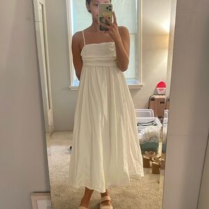 A&F White Emerson Linen-Blend Spaghetti Strap Midi Dress
